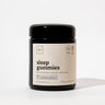 Black jar of Eir Health's vegan sleep gummies in strawberry flavor. Label shows Eir logo and vegan/gluten-free certifications. Contains 60 gummies, 210 grams total.