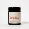 Black jar of Eir Health Better Day CBD gummies with white label on white background. Raspberry flavored gummies, sugar-free and gluten-free, containing 180 grams of product.